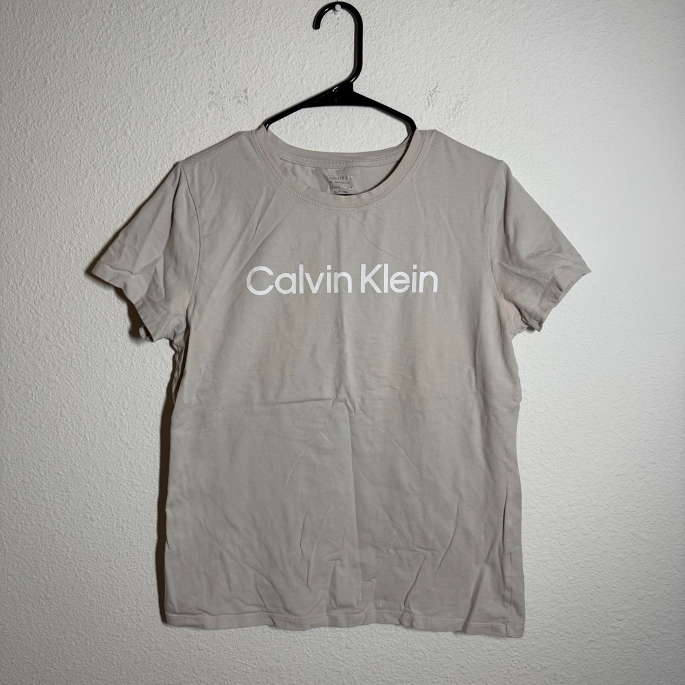 Calvin Klein Performance T Shirt Womens XL Gray Stretch Spellout Graphic Logo